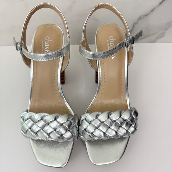 Charles By Charles David Women Ironic Sandals Size 7 Braided Metallic Silver - Picture 6 of 10